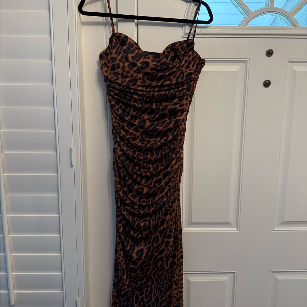 Zara Spaghetti Strap Leopard Print Dress